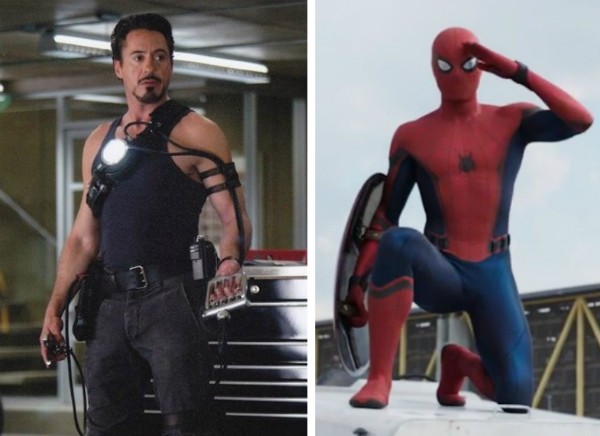 Tony Stark e o Homem-Aranha em cenas de filmes da Marvel (Foto: Reprodução)