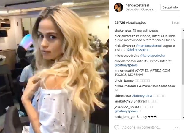 Seguidores comparam Nanda Costa a Shakira e Britney Spears (Foto: Reprodução/Instagram)