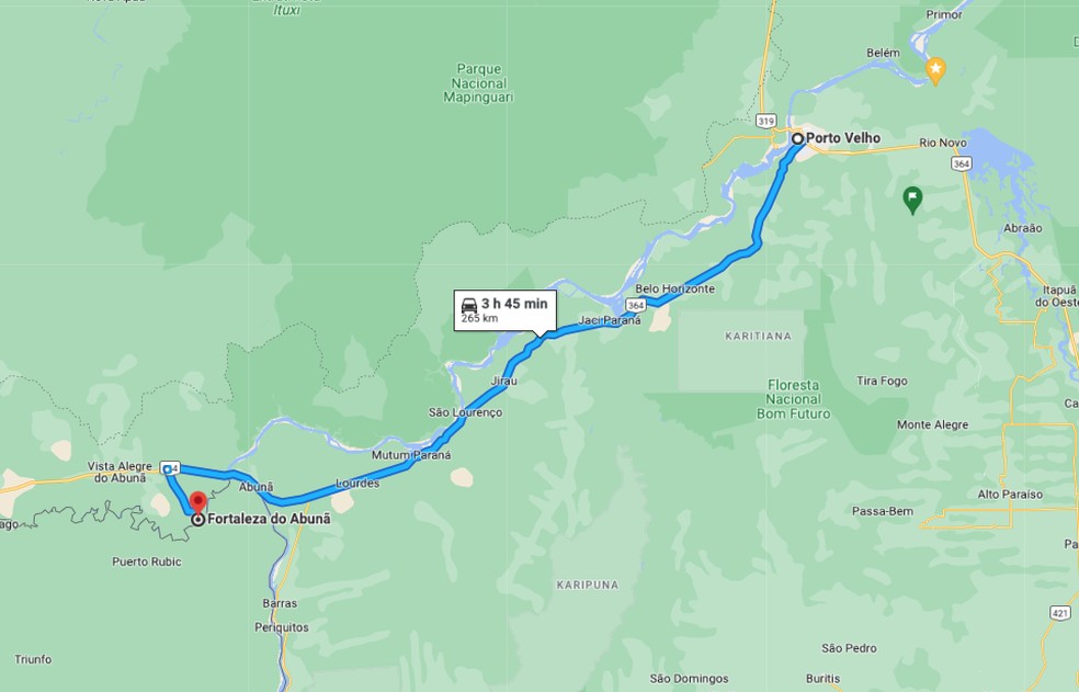 Como chegar em Fortaleza do Abunã, em Rondônia — Foto: Reprodução/Google Maps
