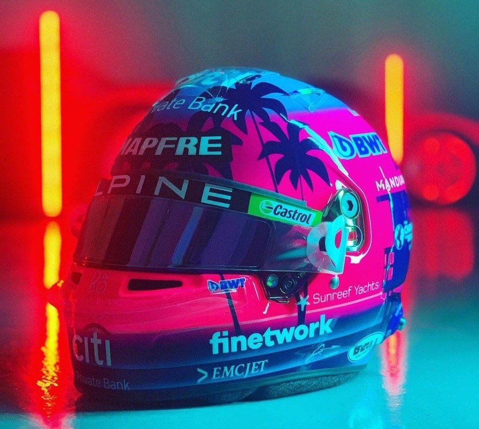 Capacete de Fernando Alonso para o GP de Miami — Foto: Reprodução