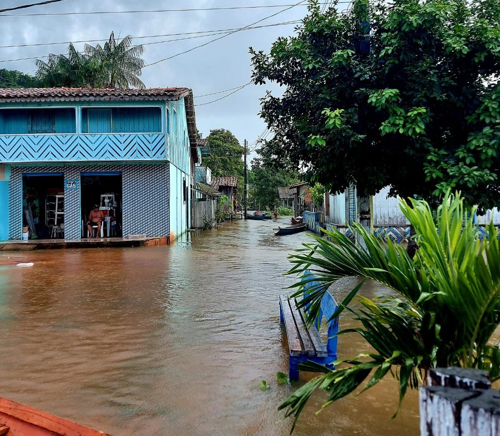 Mais de 200 famílias residentes na sede do município foram atingidas.  — Foto: Defesa Civil de Baião