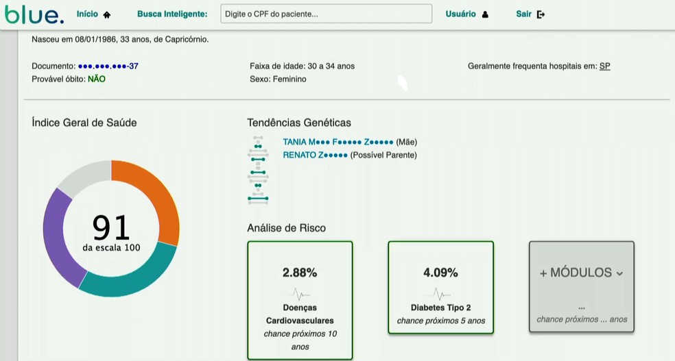 Software desenvolvido por alunos da USP calcula risco de uma pessoa desenvolver doença crônica — Foto: Reprodução/Blue