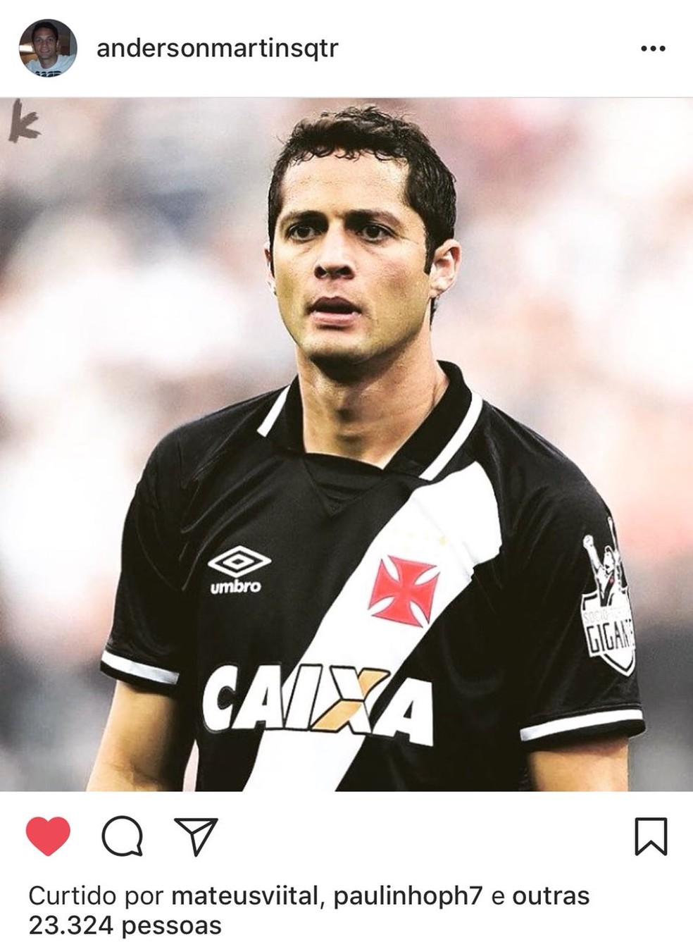 Post do dia 4 de dezembro de jogador já previa a saída do Vasco (Foto: Reprodução)