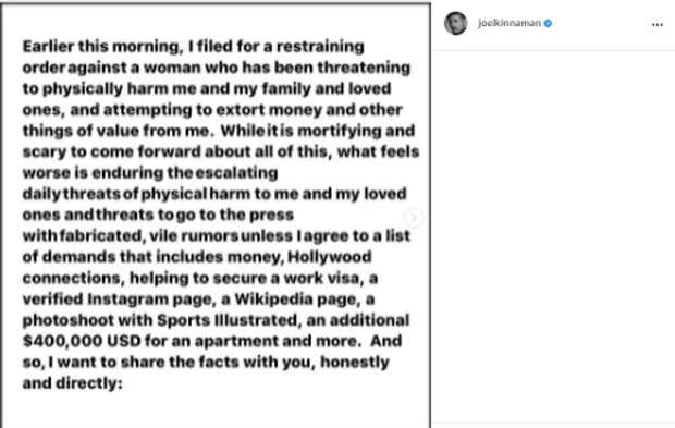 Joel Kinnaman acusa modelo de extorsão e ameaças (Foto: Reprodução/Instagram)