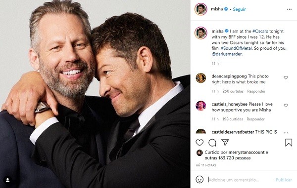 O post do ator Misha Collins parabenizando o amigo cineasta Darius Marder pelos dois Oscar vencidos por O Som do Silêncio (2019)  (Foto: reprodução Instagram)
