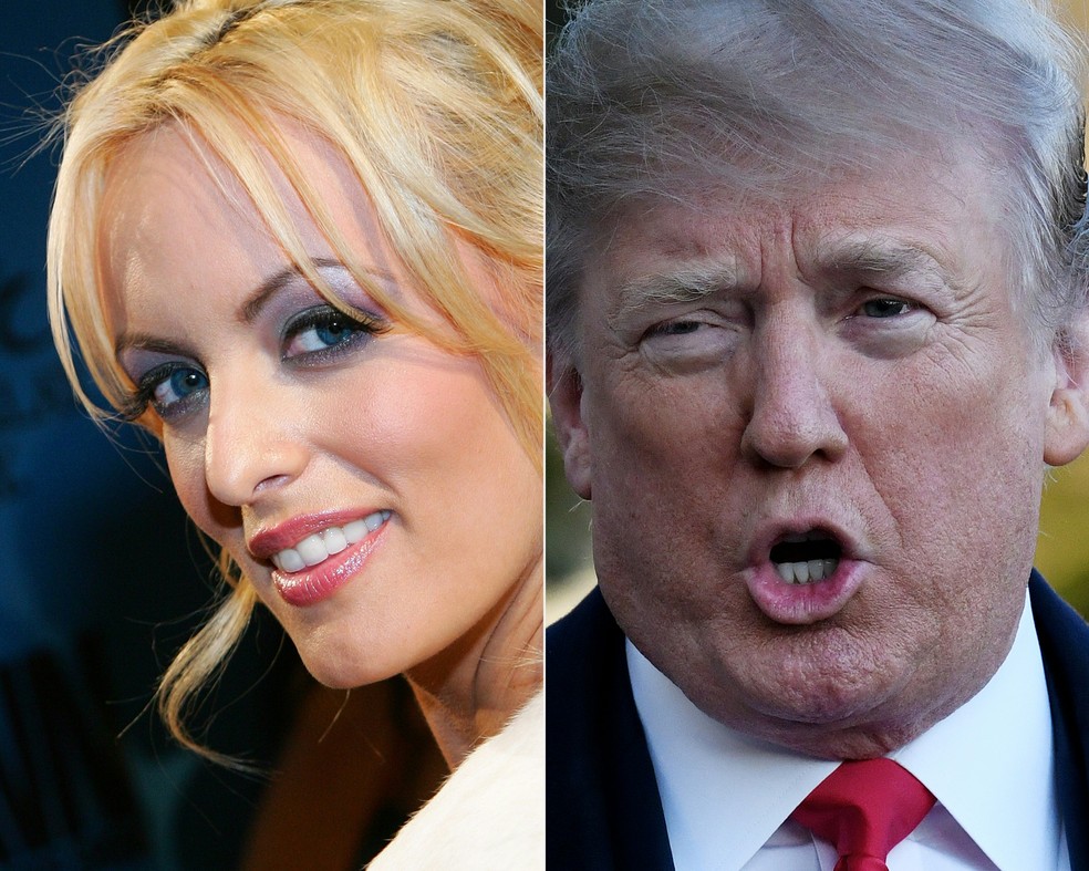 Montagem mostra Stormy Daniels e Donald Trump — Foto: Ethan Miller, Olivier Douliery/AFP
