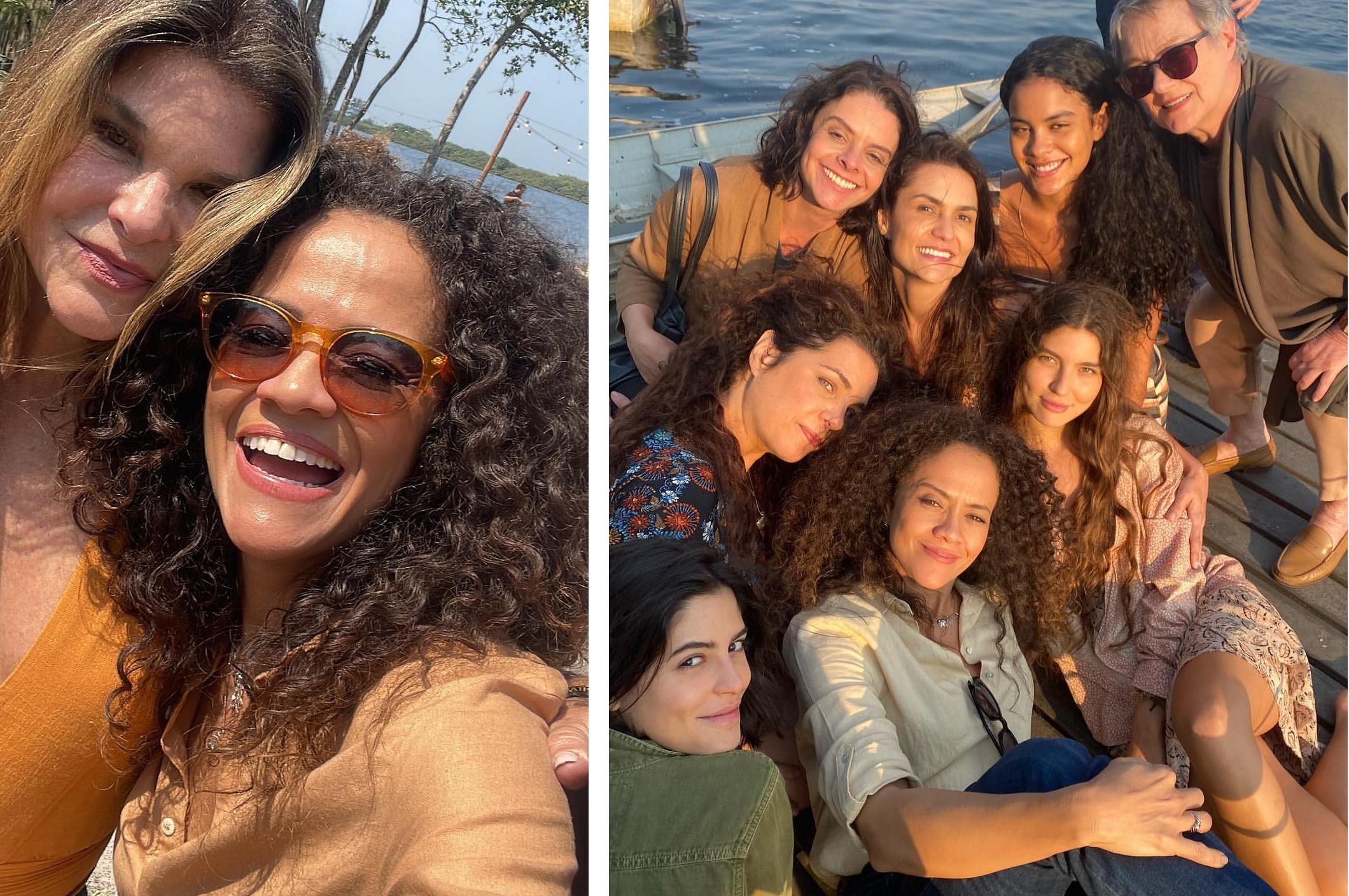 Aline Borges posa com Cristiana Oliveira, Juma da primeira versão de Pantanal, e outras atrizes nas gravações de Pantanal (Foto: Reprodução/Instagram)