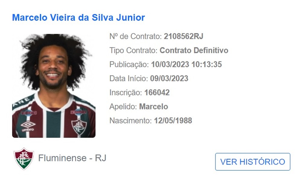 Nome de Marcelo aparece no BID e ele pode jogar pelo Fluminense — Foto: Reprodução