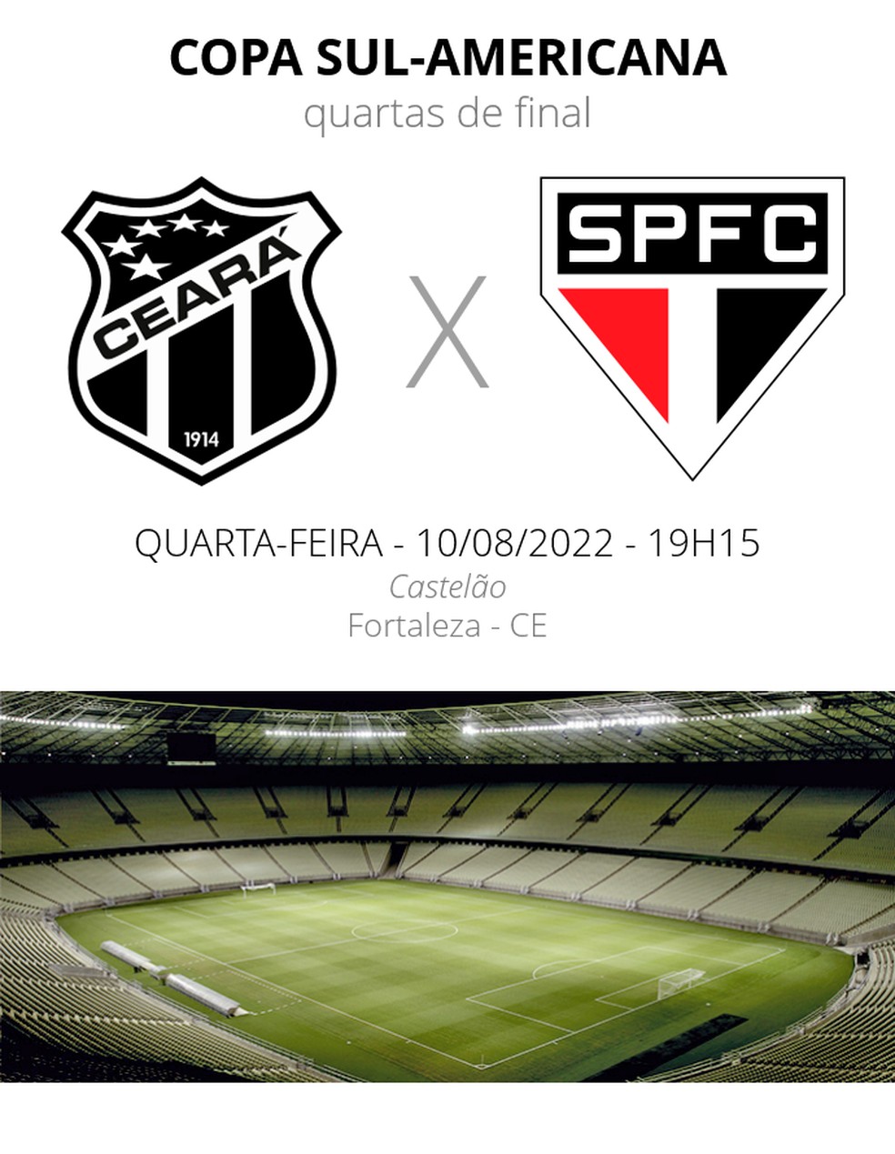 Ceará e São Paulo se enfrentam nesta quarta-feira, na Arena Castelão — Foto: ge