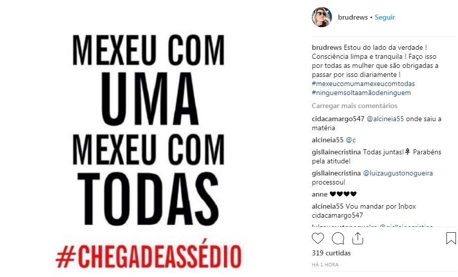 Bruna Drews desabafou sobre assédio de Datena no Instagram (Foto: Reprodução/Instagram)