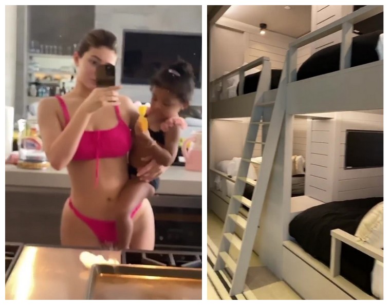 Os beliches queen size com TVs individuais no interior da mansão da empresária Kris Jenner em registro feito pela filha caçula, Kylie Jenner (Foto: Instagram)