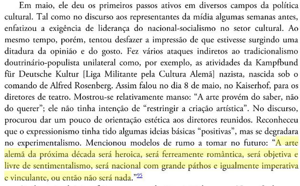 Trecho do livro 'Joseph Goebbels: Uma biografia', do historiador alemão Peter Longerich — Foto: Reprodução