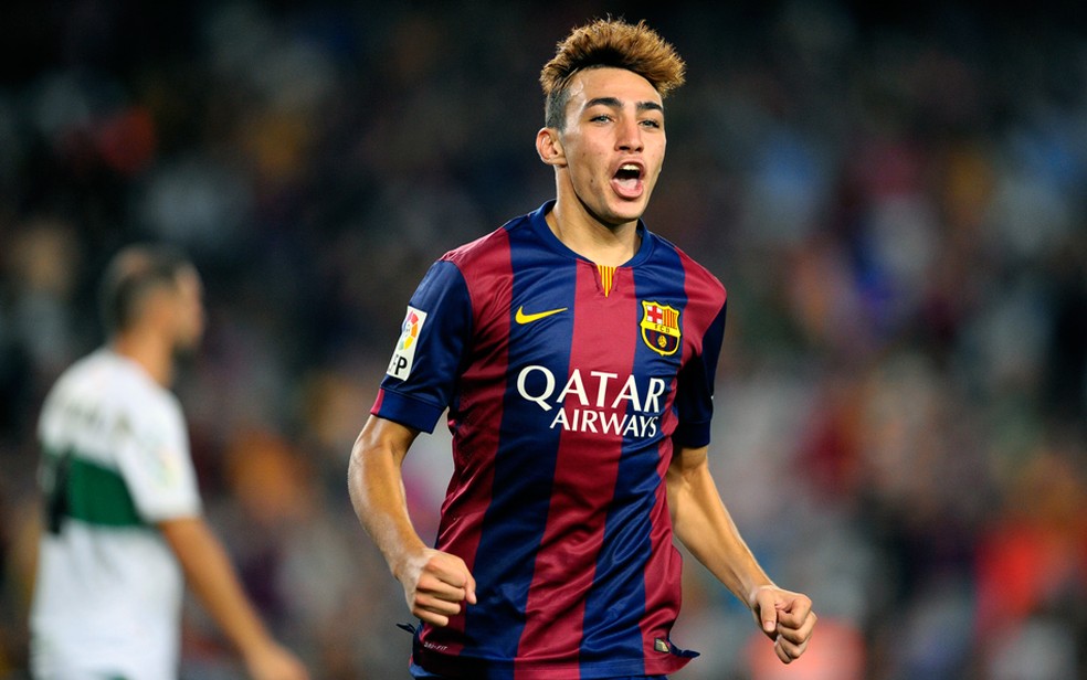 Munir comemora gol pelo barcelona em 2014. Jogador passou as duas Ãºltimas temporadas emprestado (MÃ¡laga e Valencia) (Foto: AP )