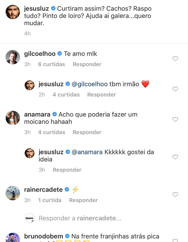 Comentários de famosos no post de Jesus Luz (Foto: Reprodução/ Instagram)