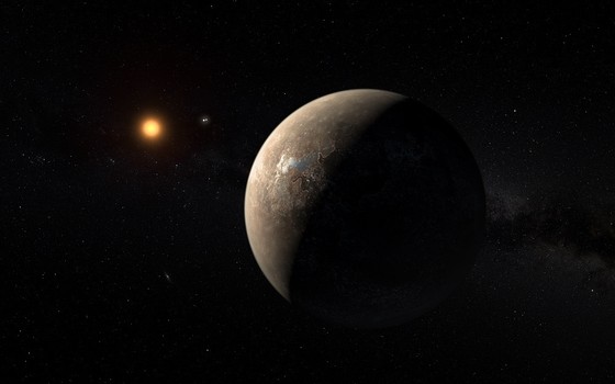 O planeta Próxima B e, ao fundo, a estrela Próxima Centauri (Foto: Divulgação/ ESO/G. Coleman)