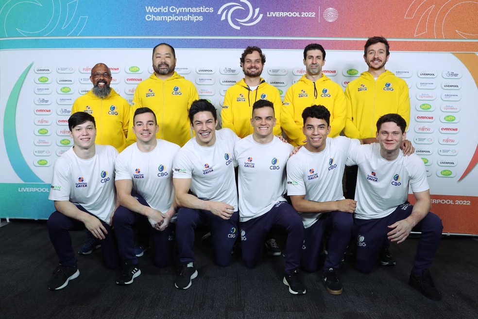 Yuri Guimarães, Lucas Bitencourt, Arthur Nory, Caio Souza, Patrick Sampaio e Diogo Soares — Foto: Ricardo Bufolin/CBG