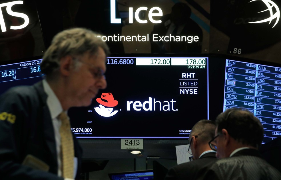 Na operação de aquisição, a IBM pagou US$ 190 por cada ação da Red Hat — Foto: Brendan McDermid/Reuters