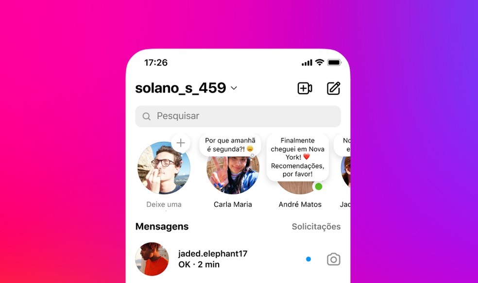Instagram cria 'notas' em aba de mensagens com limite de 60 caracteres e  duração de 24 horas | Tecnologia | G1