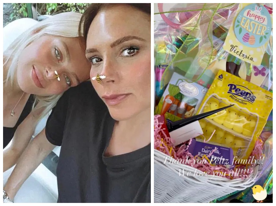 A cantora e estilista Victoria Beckham mostrou a cesta de Páscoa que ganhou da atriz e modelo Nicola Peltz, noiva de Brooklyn Beckham (Foto: Instagram)