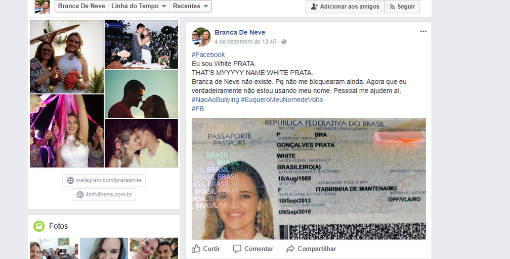 White fez post criticando bloqueio do Facebook (Foto: Reprodução)