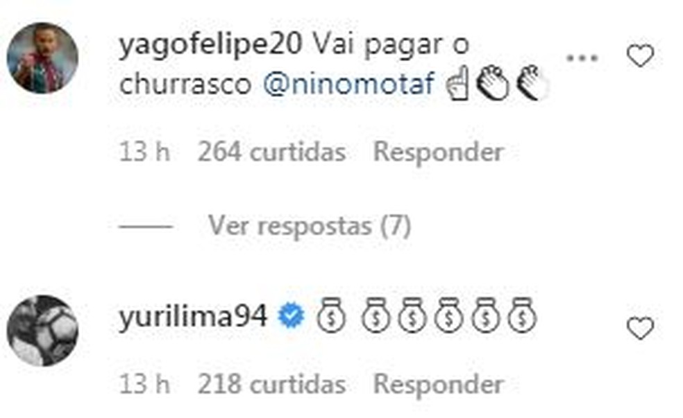 Yago e Yuri brincam com Dodi, do Fluminense, no Instagram — Foto: Reprodução