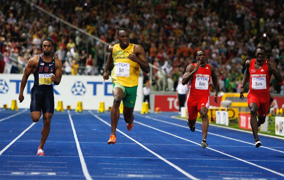 Usain Bolt fez  9s58 em Berlim 2009 nos 100m — Foto: Andy Lyons/Getty Images