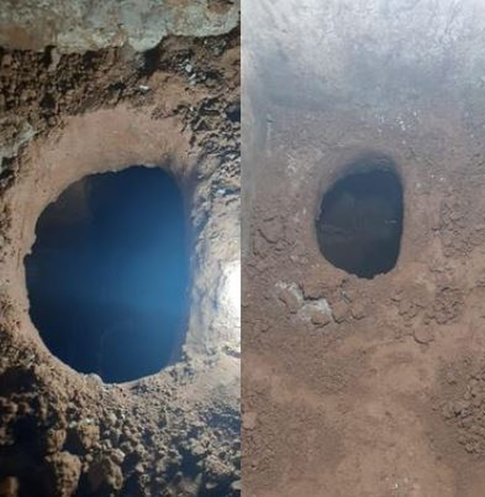 Detentos usaram enxada artesanal para fazer o buraco — Foto: Iapen-AC/Divulgação