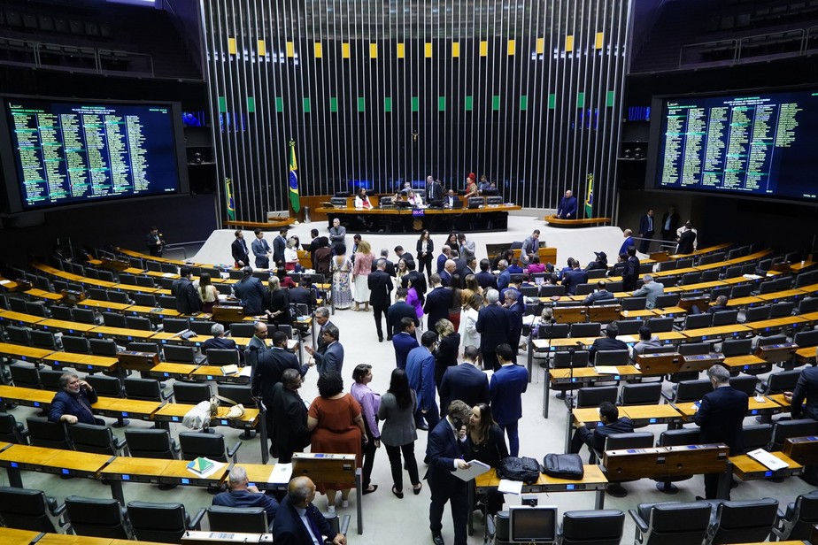 O plenário da Câmara dos Deputados: Casa aprovou com folga o texto do arcabouço fiscal
