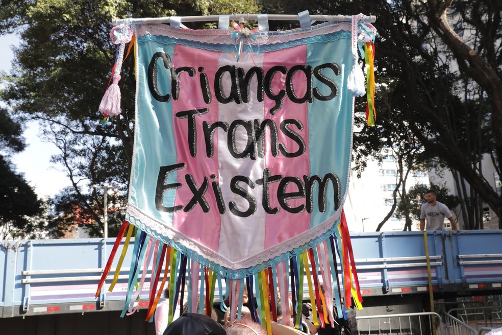 Marcha trans em junho de 2022, em So Paulo, alertou para a importncia do acolhimento desde a infncia   Foto: Celso Tavares/g1