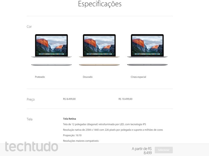 Preços do Macbook Pro 13" com tela de retina antes da mudança (Foto: Reprodução/Carol Danelli)
