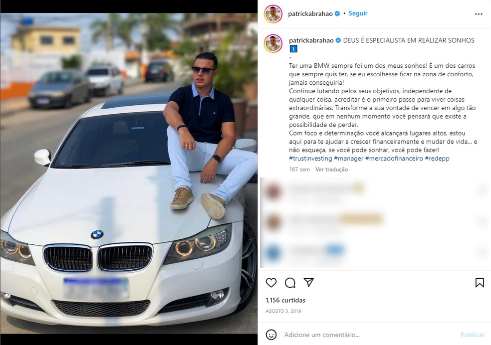 Patrick Abrahão com uma BMW em imagem postada no Instagram — Foto: Reprodução/ Instagram