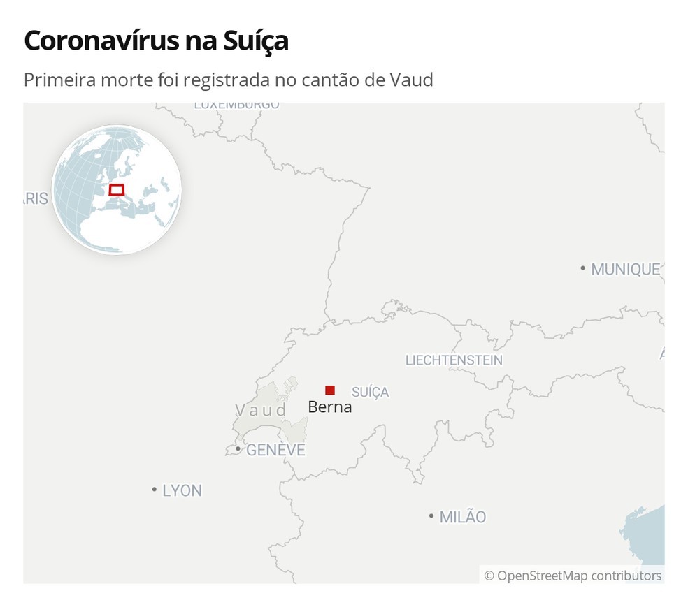 Coronavírus na Suíça: Primeira morte foi registrada no cantão de Vaud — Foto: G1                  