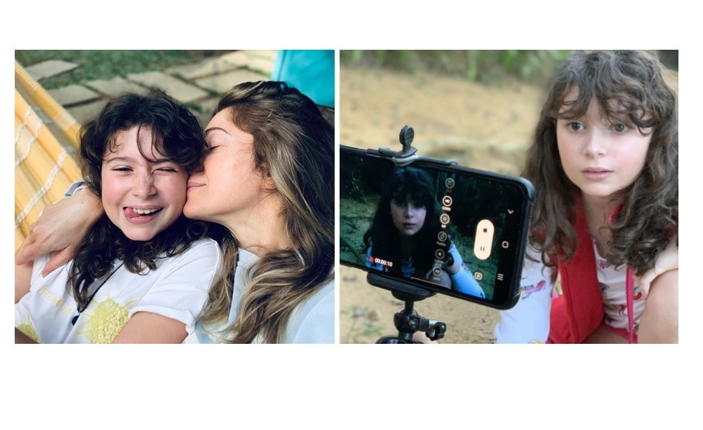 Aos 9 anos, Stella, filha de Letícia Spiller, interpreta a mãe na infância no filme 'Enquanto seu lobo não vem', de Jorge Farjalla. O curta foi rodado na quarentena