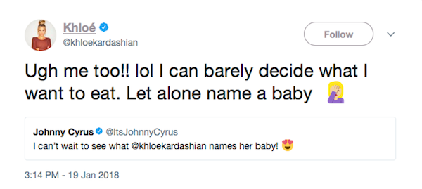 O lamento de Khloé Kardashian em relação à sua dificuldade para escolher um nome para o seu bebê (Foto: Twitter)