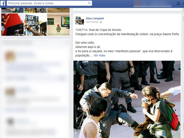 Aline foi agredida por um policial militar durante ato na Tijuca no domingo (Foto: Reprodução / Facebook)