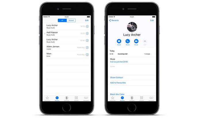 O Skype funcionará também de forma integrada à lista de contatos do iPhone (Foto: Divulgação/Skype)
