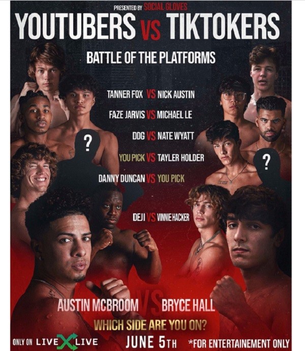 O cartaz do evento com as lutas entre youtubers e tiktokers (Foto: Divulgação)