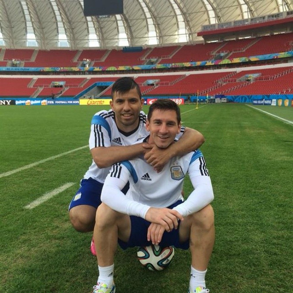 No Beira-Rio, Agüero e Messi durante a Copa do Mundo de 2014 — Foto: Reprodução / Instagram