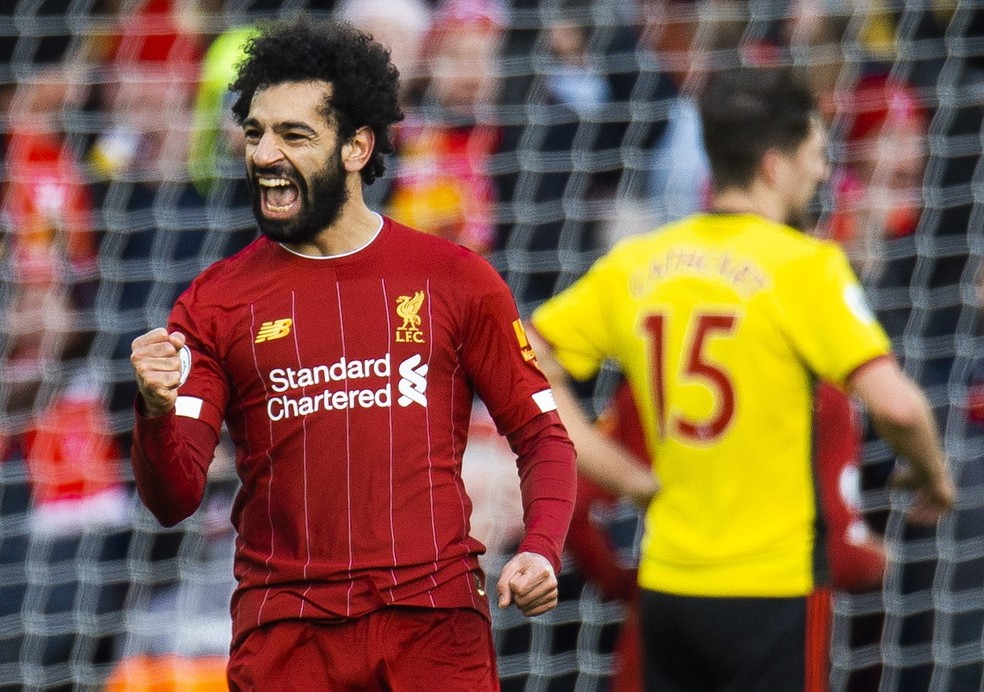 Salah vibra muito após marcar em cima do Watford — Foto: EFE