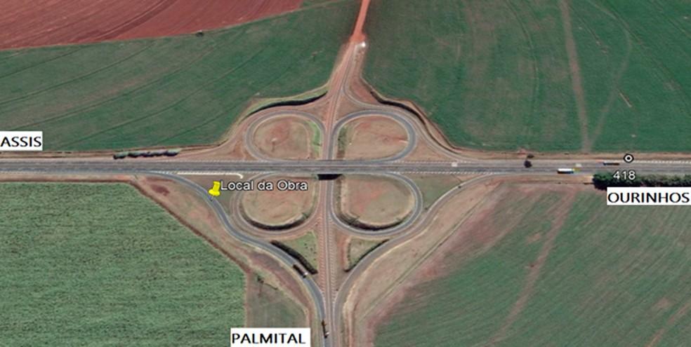Obras interditam alça de acesso da SP-270 em Palmital — Foto: CART/Divulgação