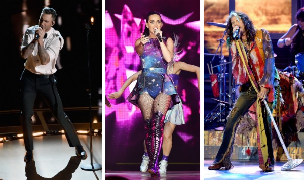 Adam Levine, Katy Perry e Steven Tyler (Foto: Getty Images)