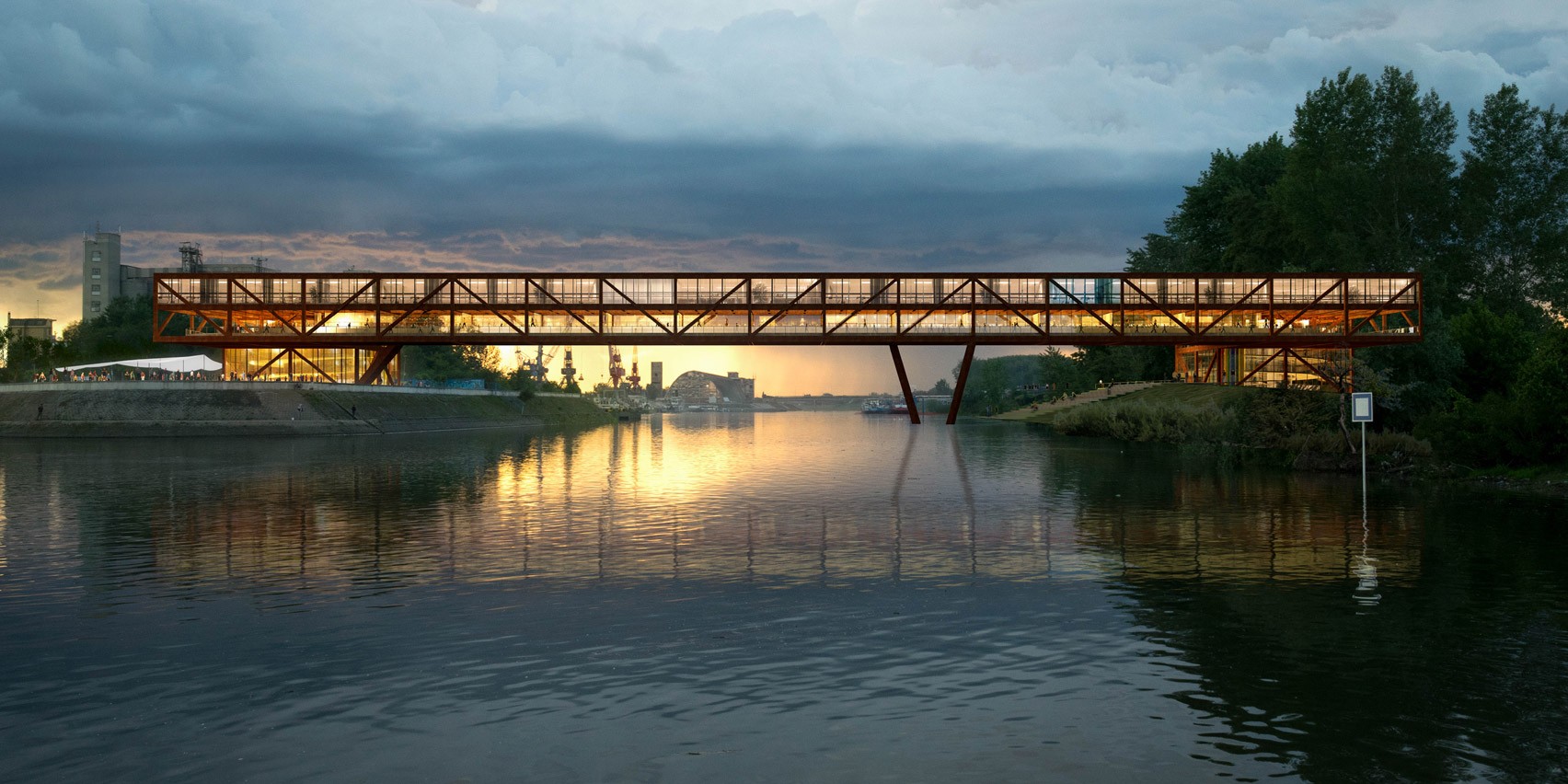 Ponte na Sérvia abrigará hotel e área comercial às margens do rio Danúbio (Foto: Divulgação)