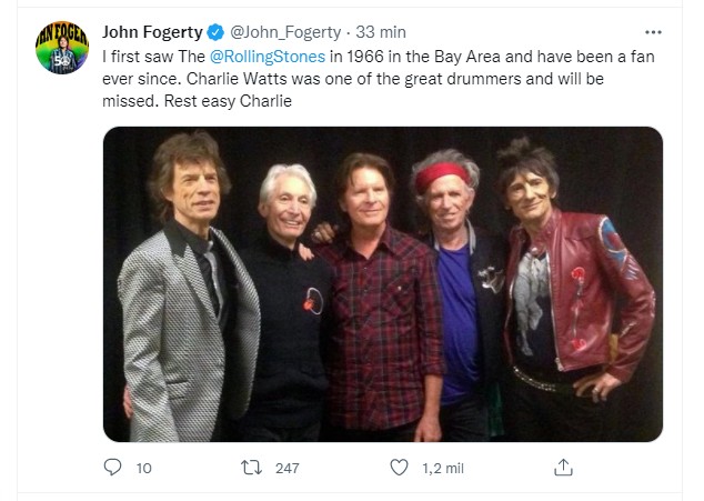 John Fogerty dá adeus a  Charlie Watts (Foto: Reprodução Twitter)