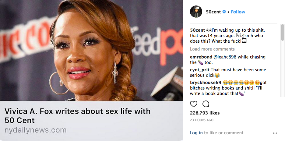 O post de 50 Cent no Instagram lamentando as declarações de Vivica A. Fox sobre sua vida sexual (Foto: Instagram)
