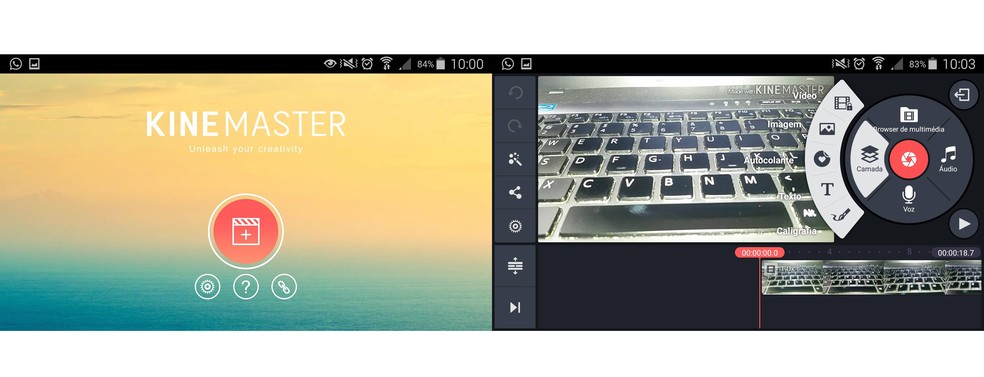 Kinemaster tem interface completa de edição com linha do tempo — Foto: Reprodução/Barbara Mannara