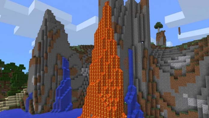 Cachoeiras de lava são destaque da seed de Minecraft Pocket Edition (Foto: Reprodução/PCGamesN) 