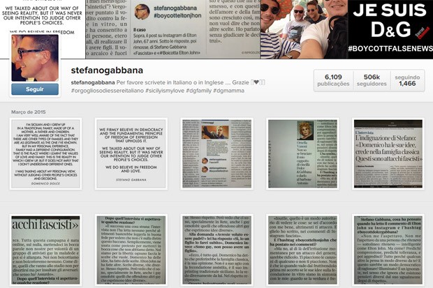 Stefano Gabbana publicou mais de 50 postagens com justificativas ou regrams de pessoas que os apoiaram (Foto: Reprodução/Instagram)