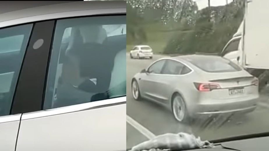Homem é flagrada dormindo em Tesla Model 3 em movimento