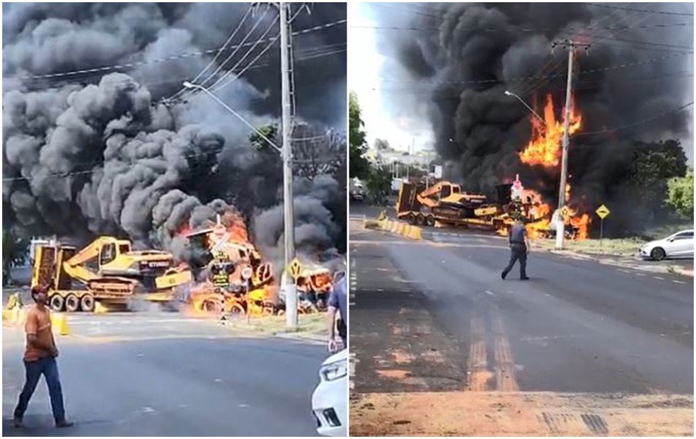 Caminhão pega fogo após colidir com uma composição carregada com combustível em Cedral — Foto: Arquivo Pessoal 