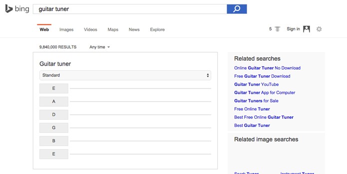 Bing conta com um afinador online em buscas feitas nos EUA (Foto: Reprodução/André Sugai)